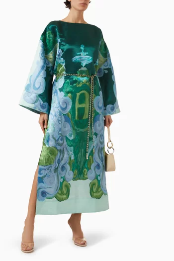 Runaway Kaftan Dress in Silk Linen Satin