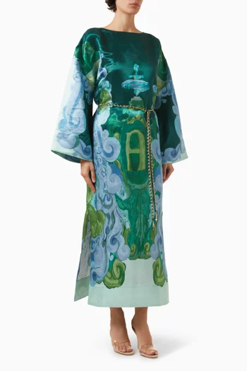 Runaway Kaftan Dress in Silk Linen Satin