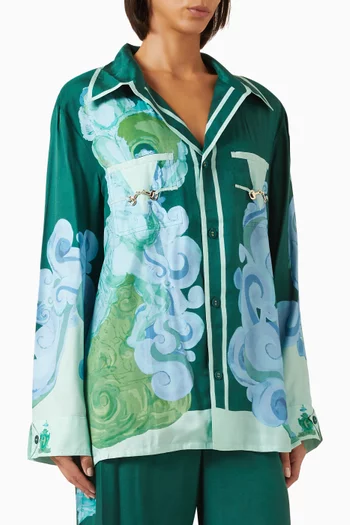 Runaway Collar Shirt in Viscose Twill