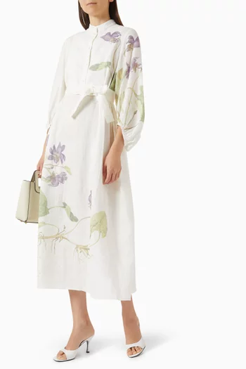 Botanical Belted Dress in Linen