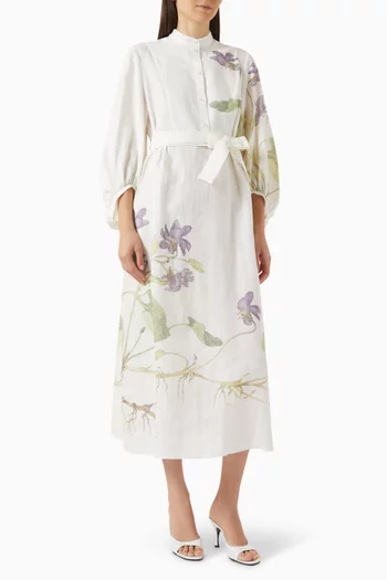 Botanical Belted Dress in Linen