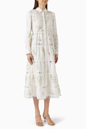 Printed Midi Shirtdress in Linen