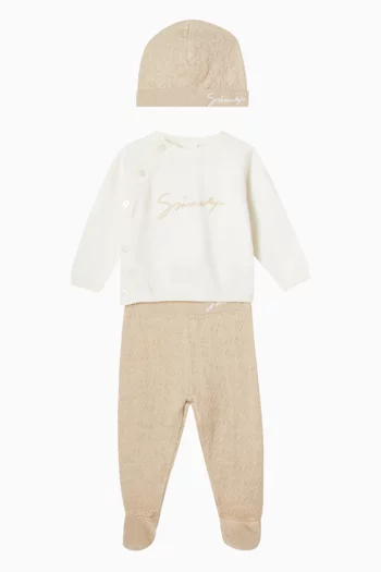 طقم متناسق بشعار الماركة قطن منسوج، 3 قطع