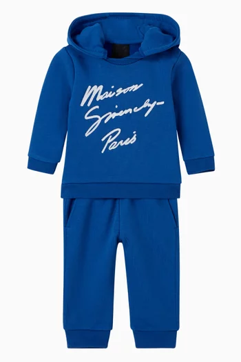 طقم بدلة رياضية بكنزة بغطاء رأس وبنطال رياضي بشعار الماركة