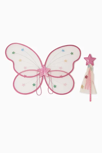 Fairy Rainbow Costume Wings & Wand Set
