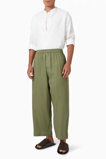 Grandad-collar Shirt in Linen