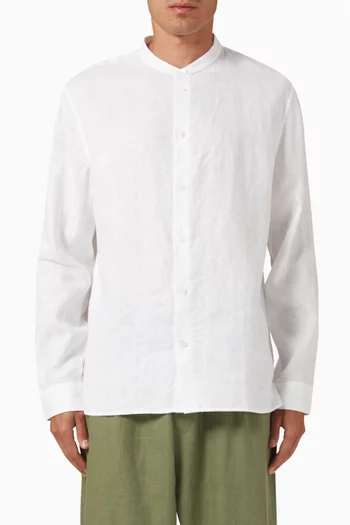 Grandad-collar Shirt in Linen