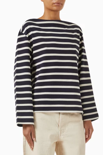 Striped Boatneck Top in Cotton Jersey