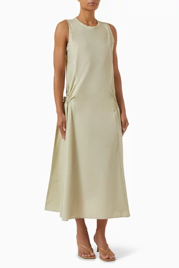 Gathered-side Midi Dress in Cotton Jersey