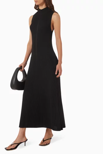 Pleated High-neck Maxi Dress in Viscose Blend