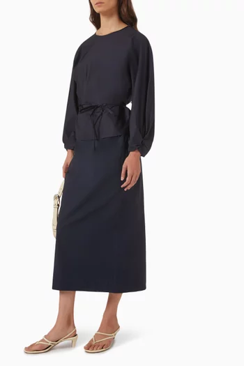 Drawstring Peplum Blouse in Cotton
