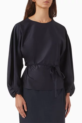 Drawstring Peplum Blouse in Cotton