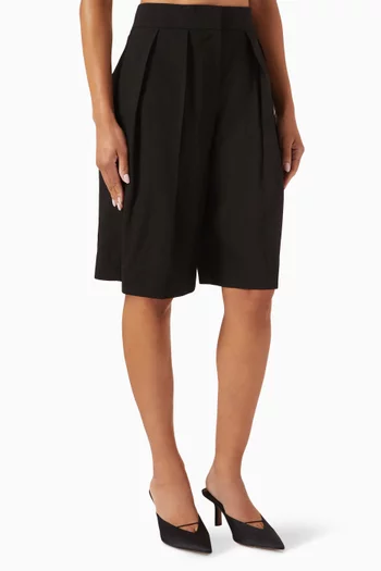 Longline Pleated Shorts in Linen Blend