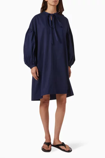 Gathered Tie-detail Dress in Cotton