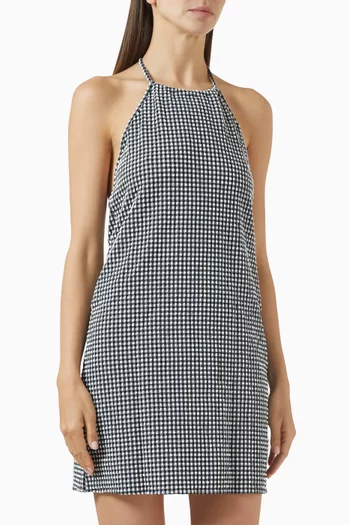 Halterneck Gingham Mini Dress in Seersucker
