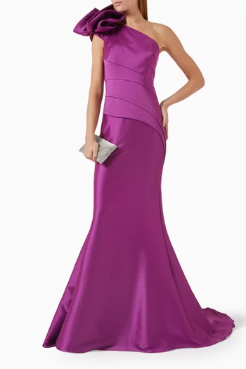 One-shoulder Ruffle Gown in Crepe