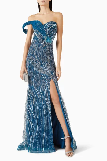 فستان سهرة مطرز بخرز