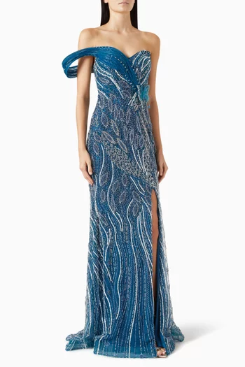 فستان سهرة مطرز بخرز