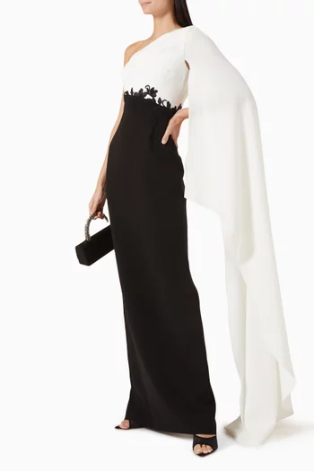 One-shoulder Cape Gown in Crepe