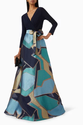 Jacquard Geometric Pattern Dress in Organza & Jersey