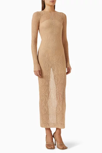Sheer Long-sleeve Maxi Dress in Lace