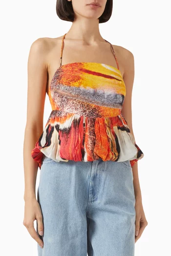 بلوزة رومي بنقشة فراشات مزيج كتان