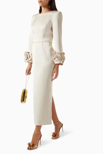 3D Rosette Dress in Satin