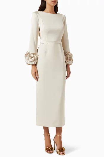 3D Rosette Dress in Satin
