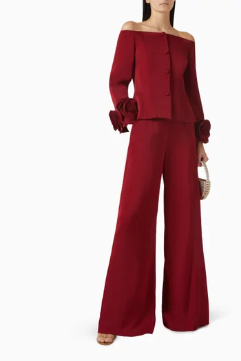3D Rosette Top & Pants Set in Satin