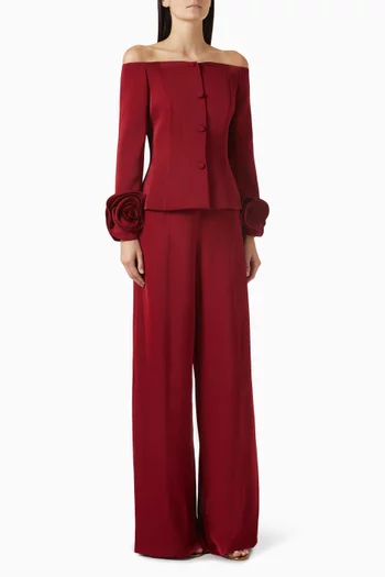 3D Rosette Top & Pants Set in Satin