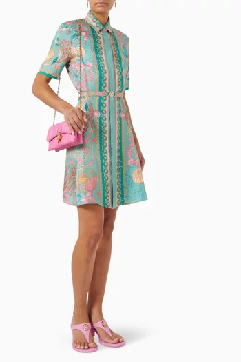 Underwater Barocco-print Mini Shirt Dress in Silk-twill