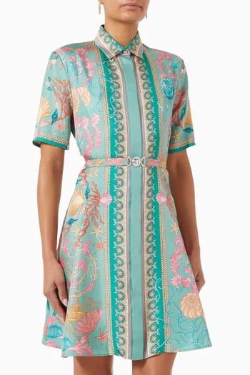 Underwater Barocco-print Mini Shirt Dress in Silk-twill