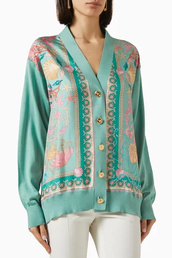 Underwater Barocco-print Cardigan in Wool-silk