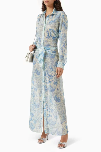 Printed Draped-waist Maxi Dress