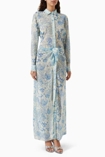 Printed Draped-waist Maxi Dress