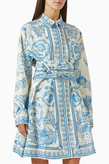 Underwater Barocco Mini Shirtdress in Cotton Poplin