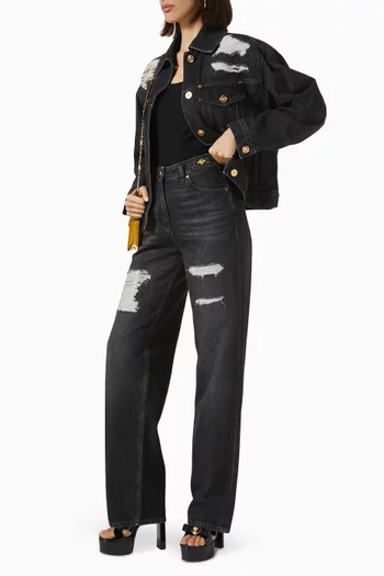 Metal Mesh Distressed Jeans in Denim