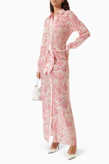 Printed Draped-waist Maxi Dress