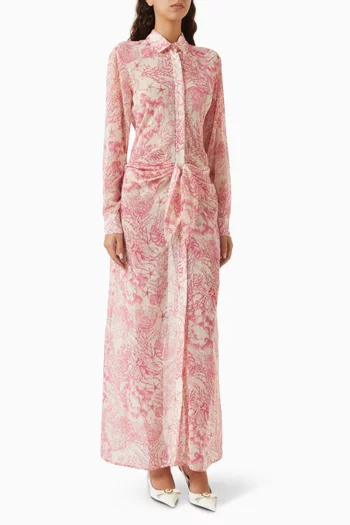 Printed Draped-waist Maxi Dress