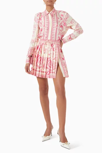 Underwater Barocco-print Pleated Mini Skirt in Silk-twill