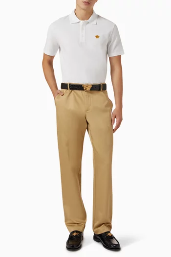 Embroidered Medusa Polo Shirt in Cotton Piqué