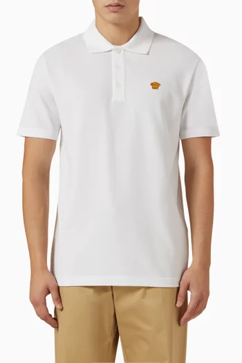 Embroidered Medusa Polo Shirt in Cotton Piqué