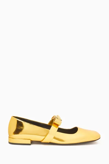 Gianni Ribbon Ballet Flats in Metallic Leather