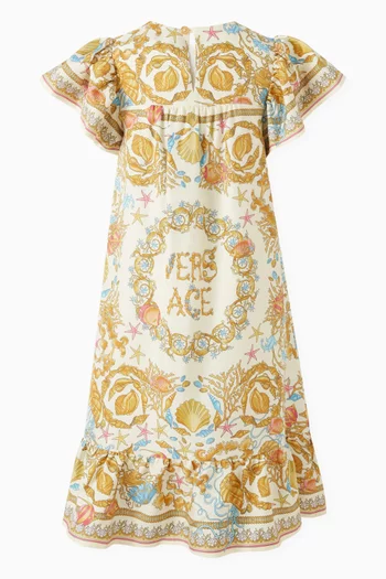 فستان كشكش بنقشة بحرية باروكية حرير