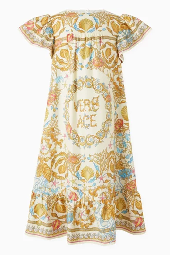 فستان كشكش بنقشة بحرية باروكية حرير