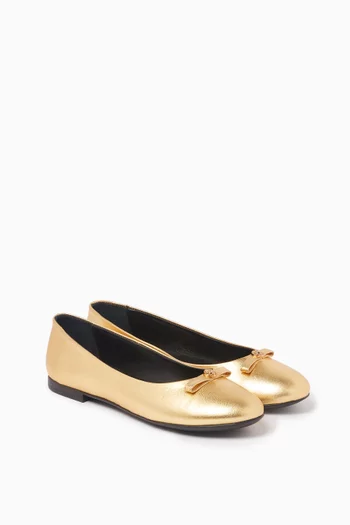 Gianni Ribbon Ballerinas in Metallic Nappa Leather