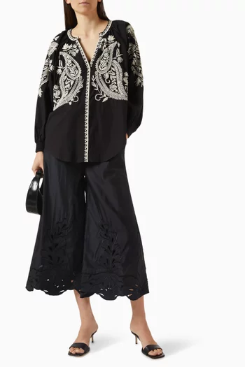 Giselle Embroidered Top in Cotton Poplin