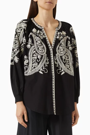 Giselle Embroidered Top in Cotton Poplin