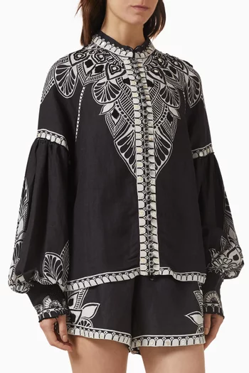 Sabrina Embroidered Top in Linen Blend
