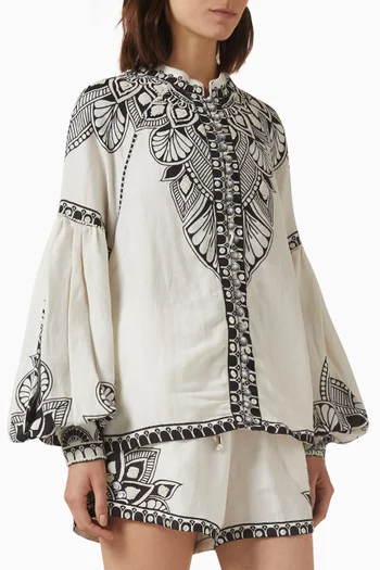 Sabrina Embroidered Top in Linen Blend